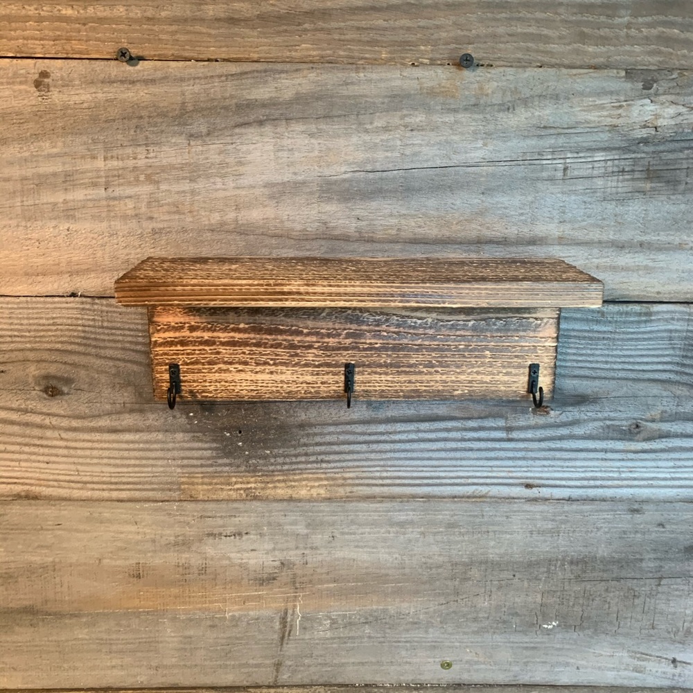Rustic Wooden Shelf With Hooks
